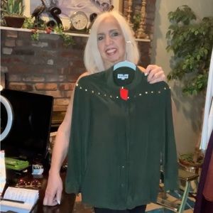 Le Painty Paris Silk Long Sleeve Blouse Loden Green Size 42/10